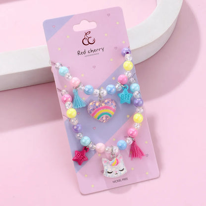 Cartoon Style Cute Sweet Rainbow Heart Shape Cat Beaded Resin Beaded Girl'S Bracelets Necklace