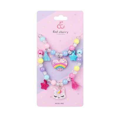 Cartoon Style Cute Sweet Rainbow Heart Shape Cat Beaded Resin Beaded Girl'S Bracelets Necklace