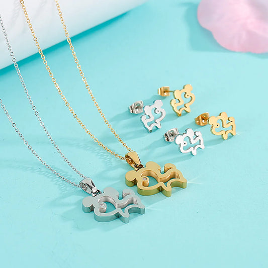 Cartoon Style Dog Stainless Steel Titanium Steel Plating Inlay Zircon Jewelry Set