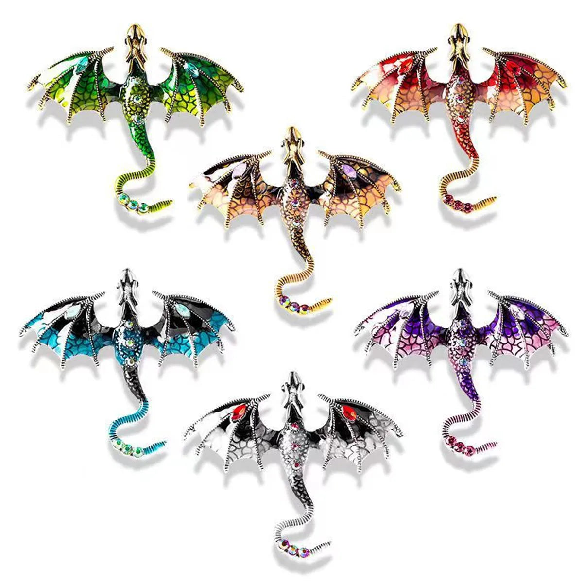 Cartoon Style Dragon Alloy Enamel Inlay Rhinestones Unisex Brooches