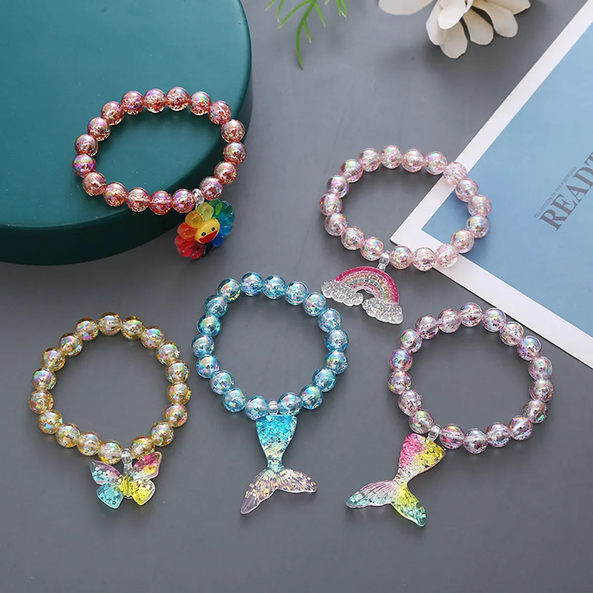 Cartoon Style Flower Butterfly Fish Tail Artificial Crystal Beaded Charm Kid'S Bracelets