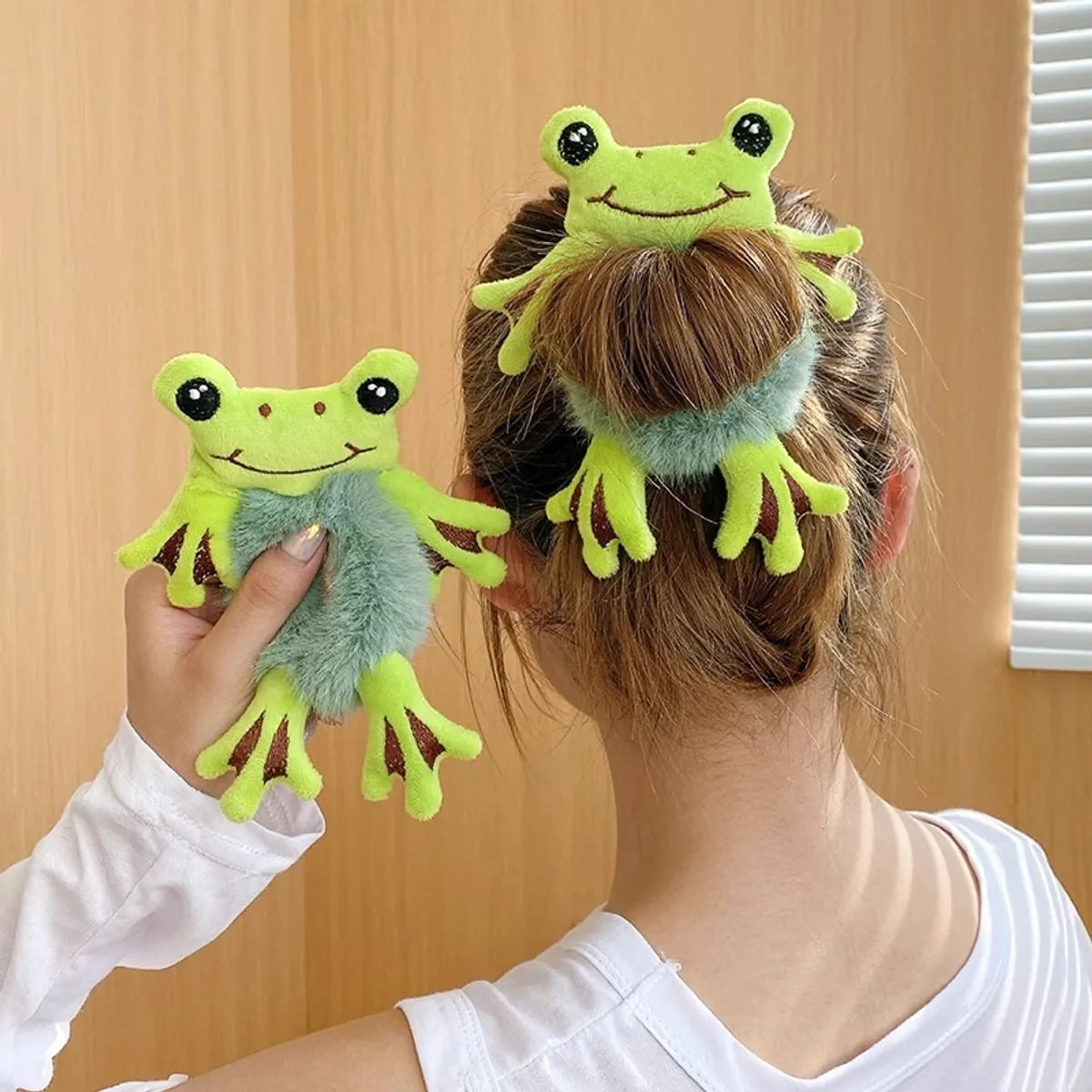 Cartoon Style Frog Plush Hair Tie