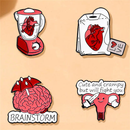 Cartoon Style Funny Artistic Organ Brain Letter Alloy Stamping Stoving Varnish Plating Unisex Corsage Brooches Collar Pin