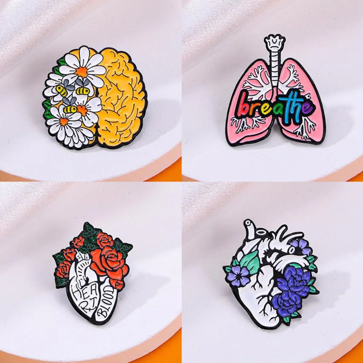 Cartoon Style Funny Novelty Organ Flower Alloy Stamping Stoving Varnish Plating Unisex Corsage Brooches Collar Pin