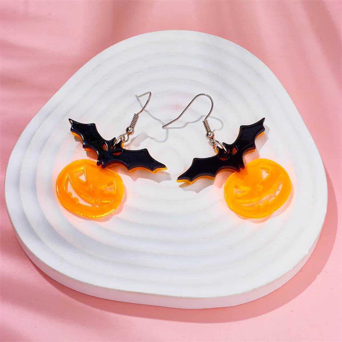 Cartoon Style Funny Pumpkin Bat Arylic Hollow Out Women's Drop Earrings