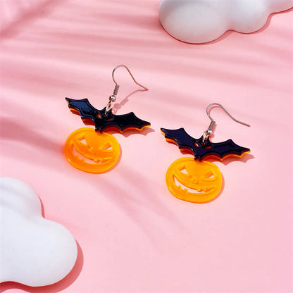 Cartoon Style Funny Pumpkin Bat Arylic Hollow Out Women's Drop Earrings