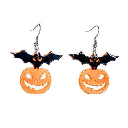 Cartoon Style Funny Pumpkin Bat Arylic Hollow Out Women's Drop Earrings