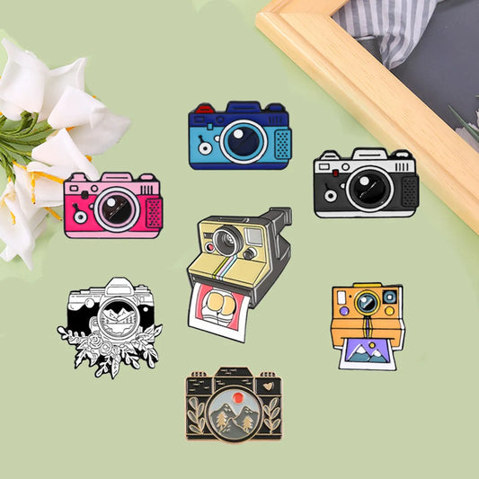 Cartoon Style Geometric Camera Alloy Stoving Varnish Brooches