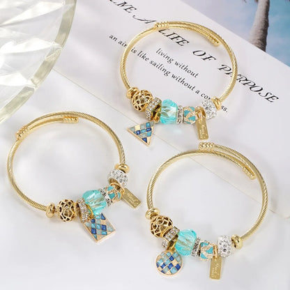 Cartoon Style Geometric Stainless Steel Patchwork Artificial Gemstones Bangle 1 Piece