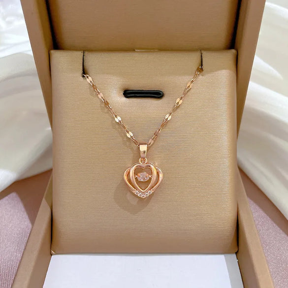 Cartoon Style Heart Shape Flower Titanium Steel Copper Inlay Rhinestones Pendant Necklace