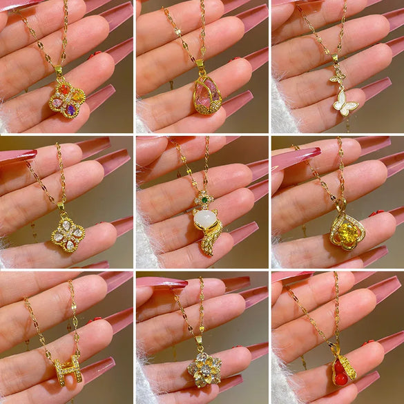 Cartoon Style Heart Shape Flower Titanium Steel Copper Inlay Rhinestones Pendant Necklace