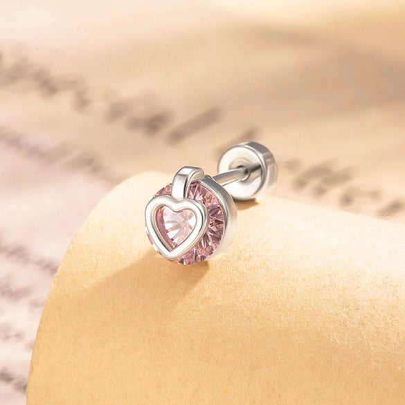 Cartoon Style Heart Shaped Metal Cartilage Piercing Ear Bone Nails Inlaid With Zircon And Diamonds