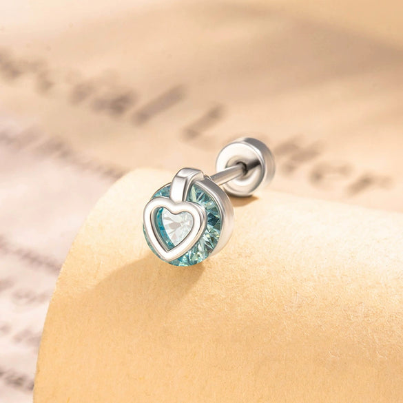 Cartoon Style Heart Shaped Metal Cartilage Piercing Ear Bone Nails Inlaid With Zircon And Diamonds