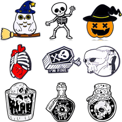 Cartoon Style Hip-Hop Funny Halloween Pattern Pumpkin Skull Alloy Stamping Stoving Varnish Plating Unisex Brooches Collar Pin