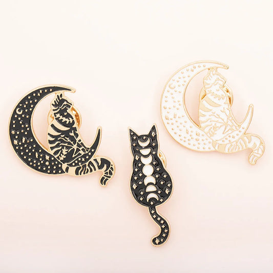 Cartoon Style Moon Cat Alloy Plating Unisex Brooches