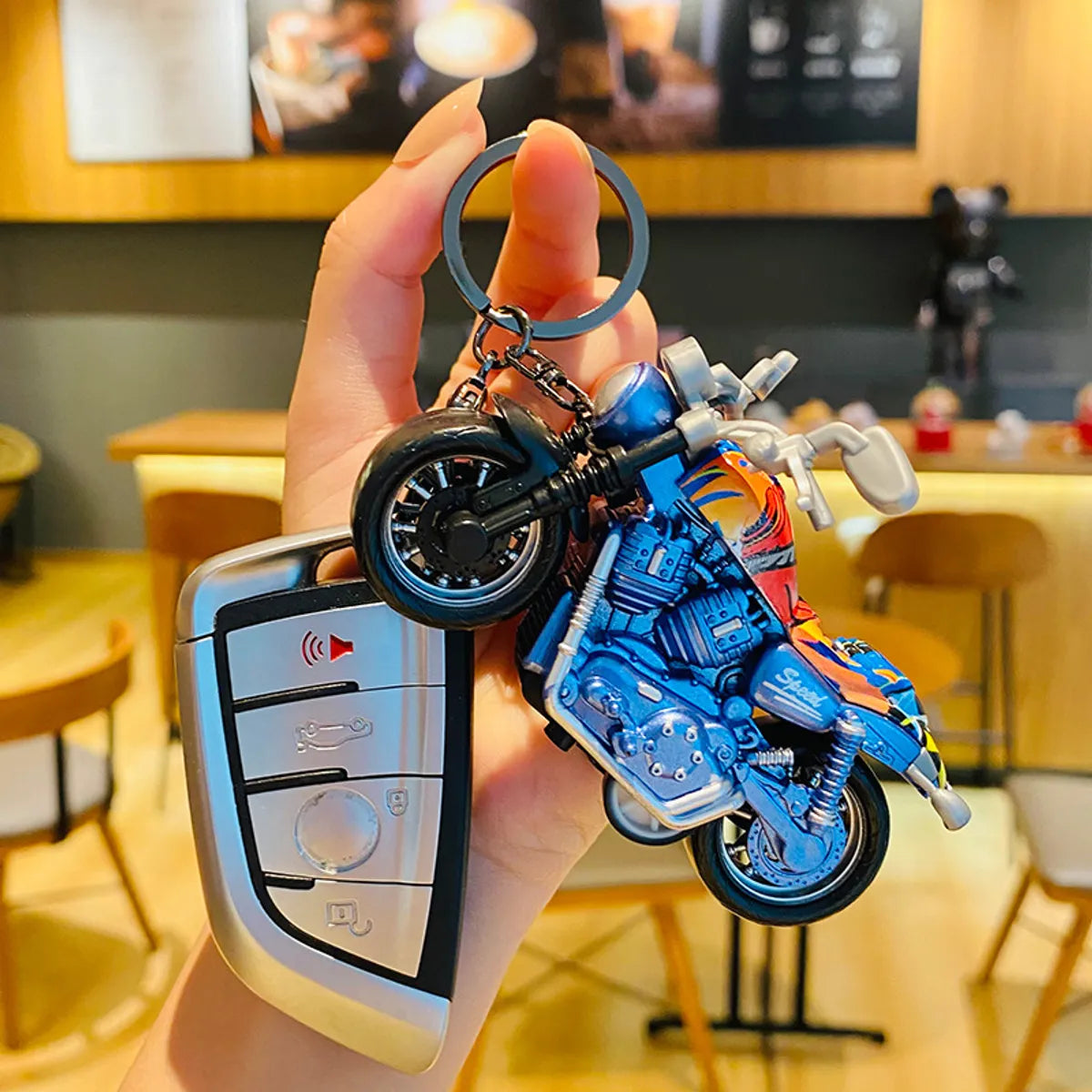 Cartoon Style Motorcycle Alloy Plastic Unisex Bag Pendant Keychain