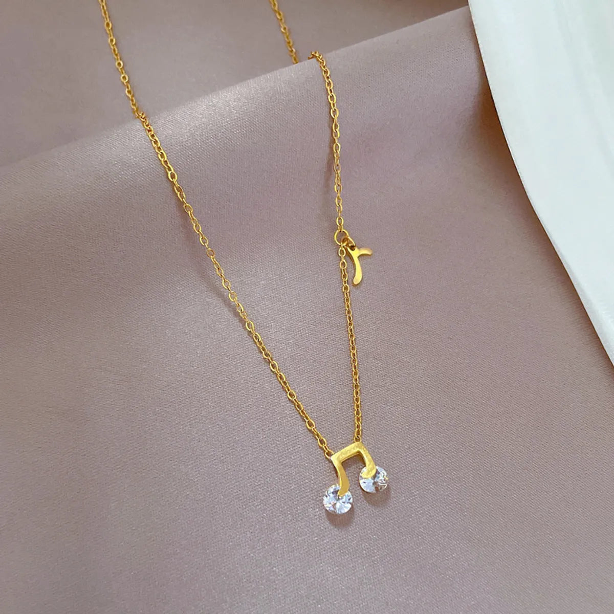 Cartoon Style Notes Titanium Steel Plating Inlay Artificial Gemstones Gold Plated Pendant Necklace