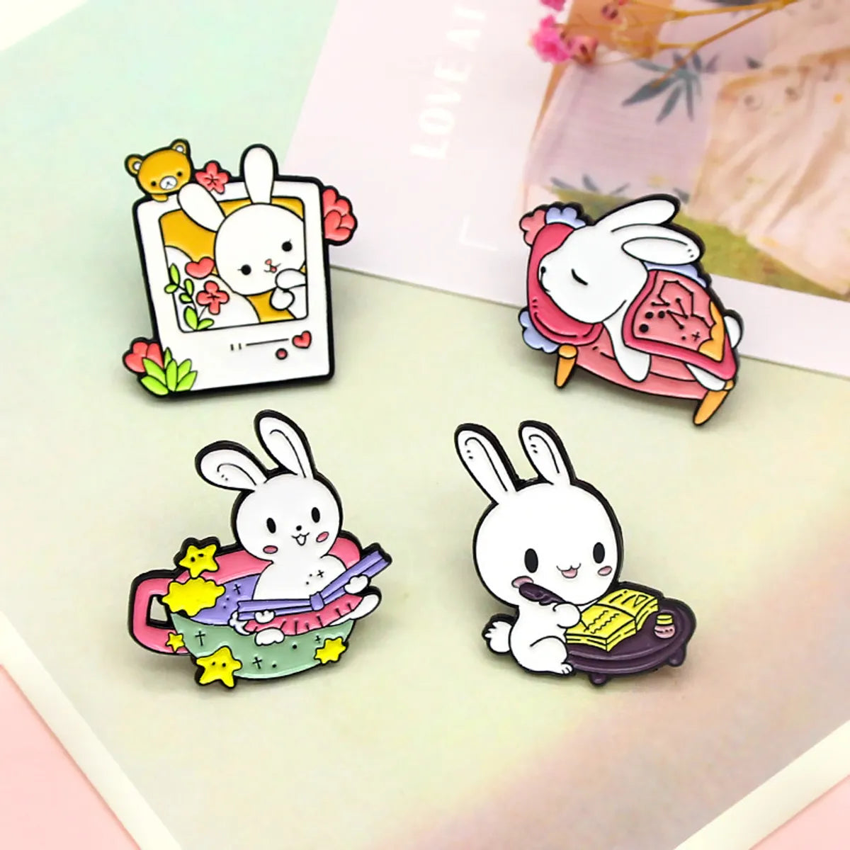 Cartoon Style Rabbit Flower Alloy Enamel Unisex Brooches