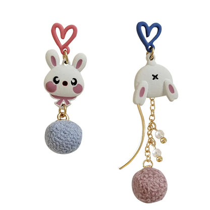 Cartoon Style Rabbit Heart Shape Alloy Enamel Stoving Varnish Ear Clips Earrings