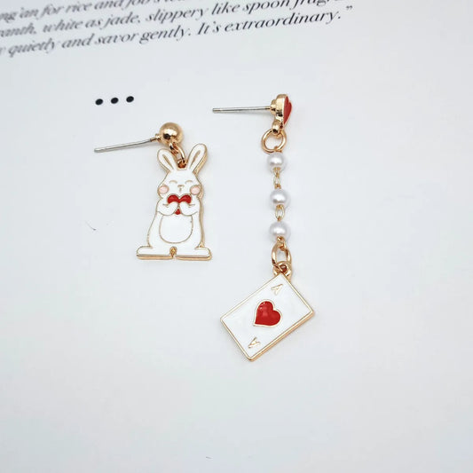 Cartoon Style Rabbit Poker Alloy Enamel Artificial Pearls Earrings