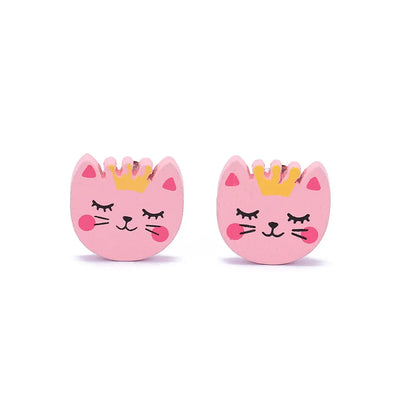 Cartoon Style Rabbit Unicorn Wood Stoving Varnish Women'S Ear Clips 1 Pair