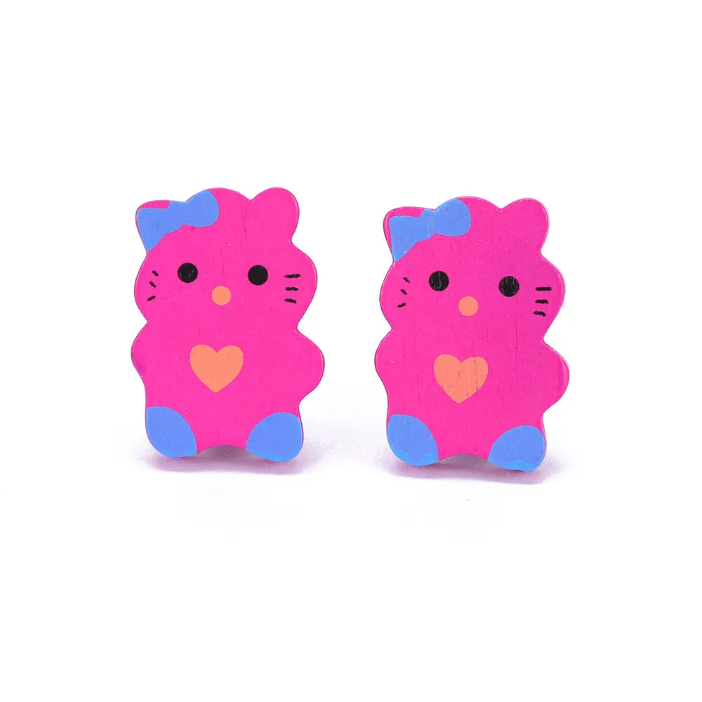 Cartoon Style Rabbit Unicorn Wood Stoving Varnish Women'S Ear Clips 1 Pair