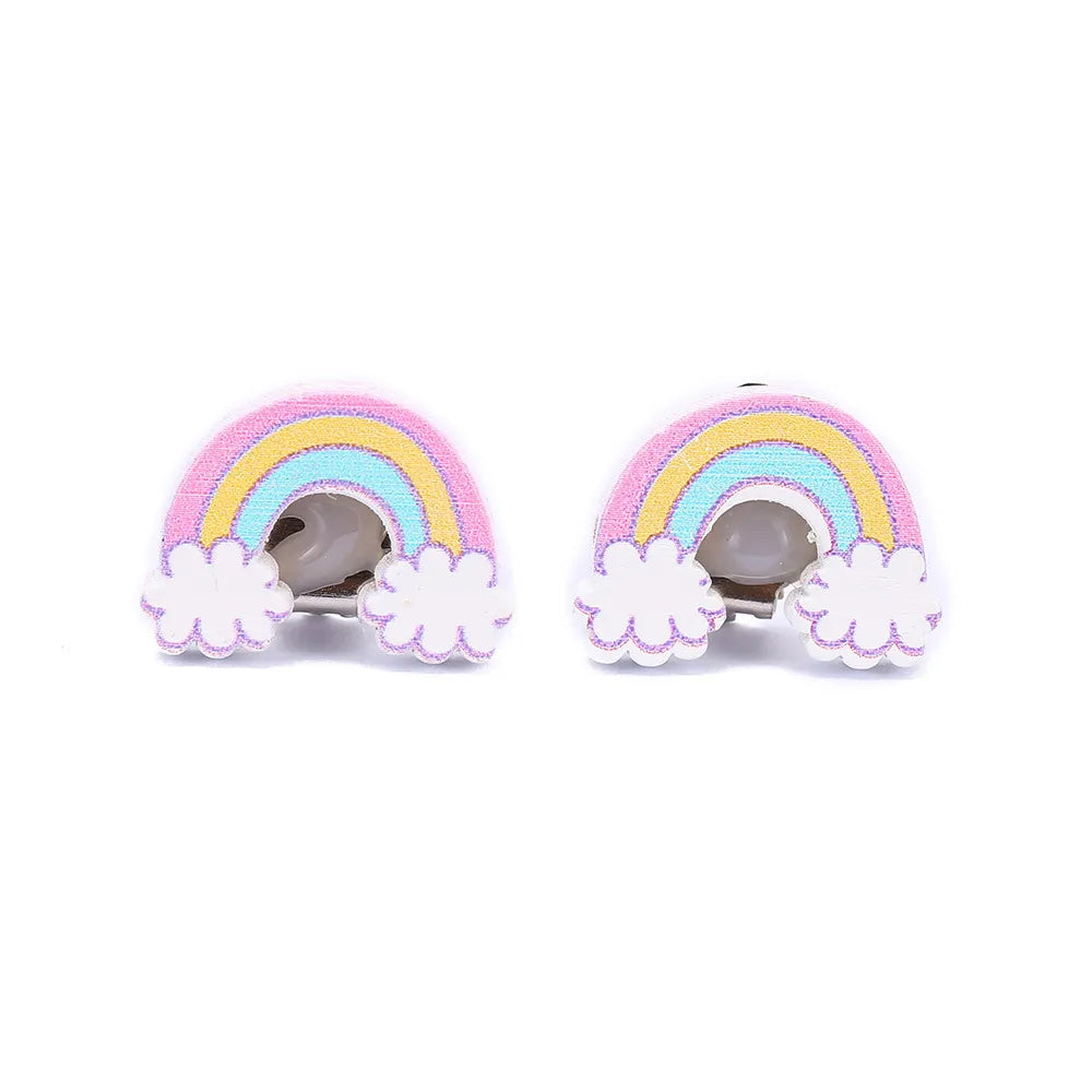 Cartoon Style Rabbit Unicorn Wood Stoving Varnish Women'S Ear Clips 1 Pair