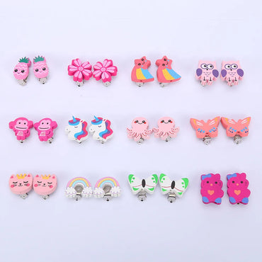 Cartoon Style Rabbit Unicorn Wood Stoving Varnish Women'S Ear Clips 1 Pair