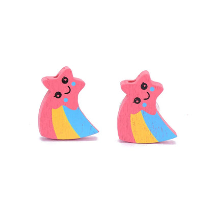 Cartoon Style Rabbit Unicorn Wood Stoving Varnish Women'S Ear Clips 1 Pair