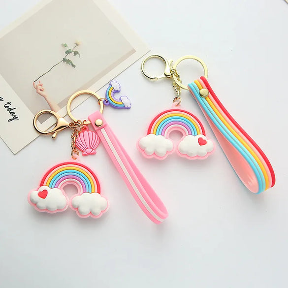 Cartoon Style Rainbow Alloy Silica Gel Unisex Keychain