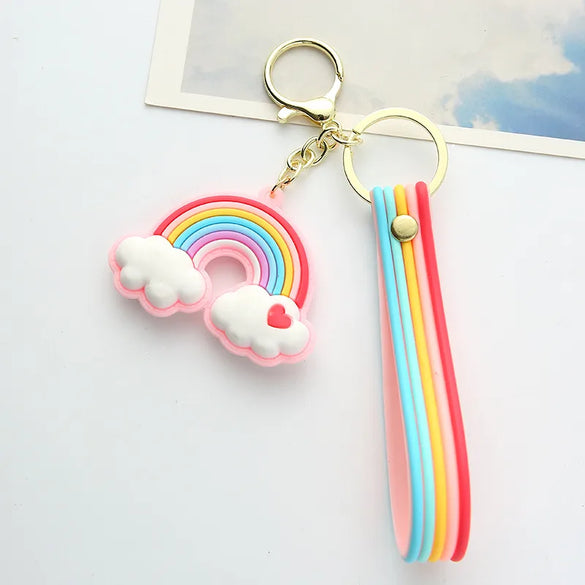 Cartoon Style Rainbow Alloy Silica Gel Unisex Keychain