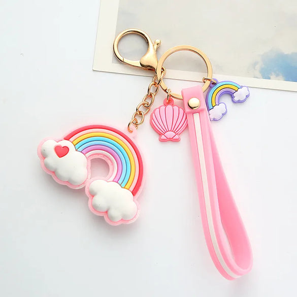 Cartoon Style Rainbow Alloy Silica Gel Unisex Keychain