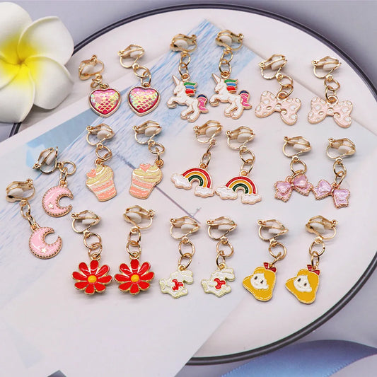 Cartoon Style Rainbow Unicorn Alloy Girl's Ear Clips 1 Pair