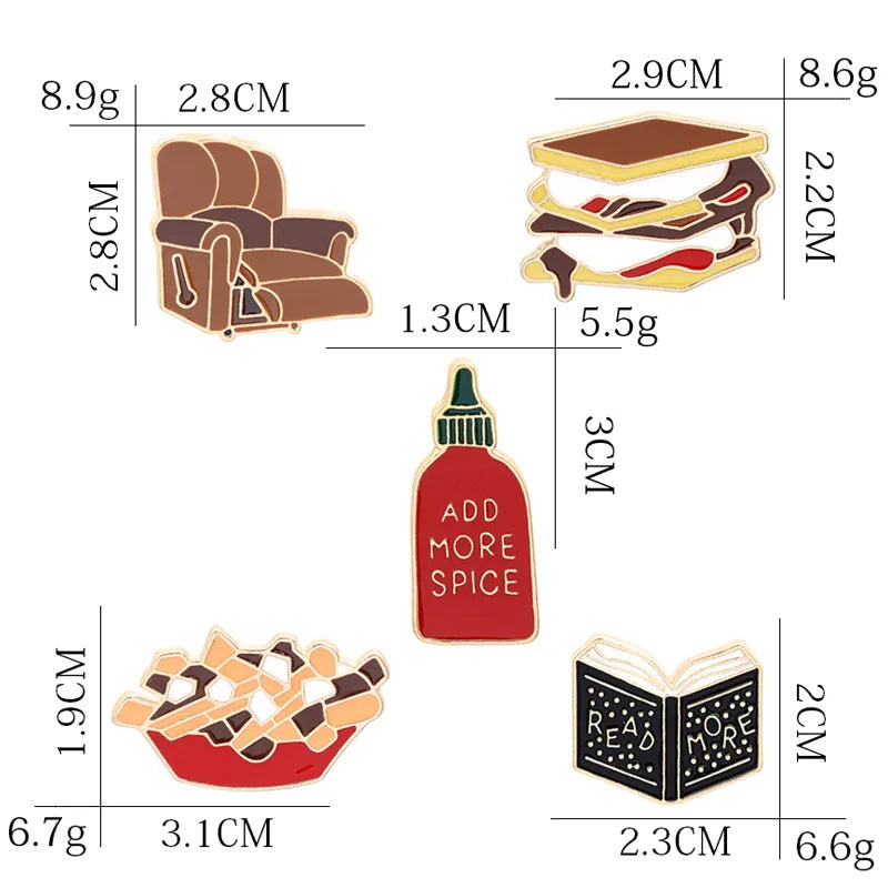 Cartoon Style Sandwich Sofa French Fries Alloy Enamel Unisex Brooches