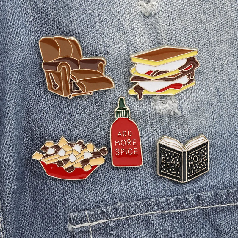 Cartoon Style Sandwich Sofa French Fries Alloy Enamel Unisex Brooches