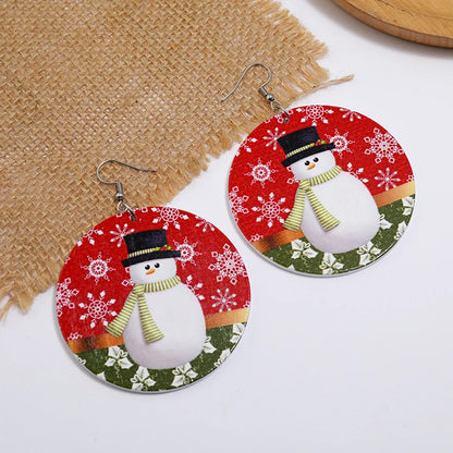 Cartoon Style Santa Claus Wood Printing Women's Drop Earrings 1 Pair