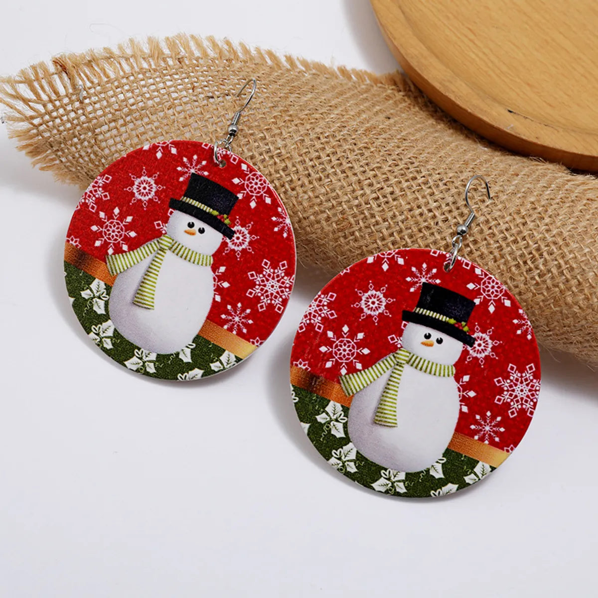 Cartoon Style Santa Claus Wood Printing Women's Drop Earrings 1 Pair