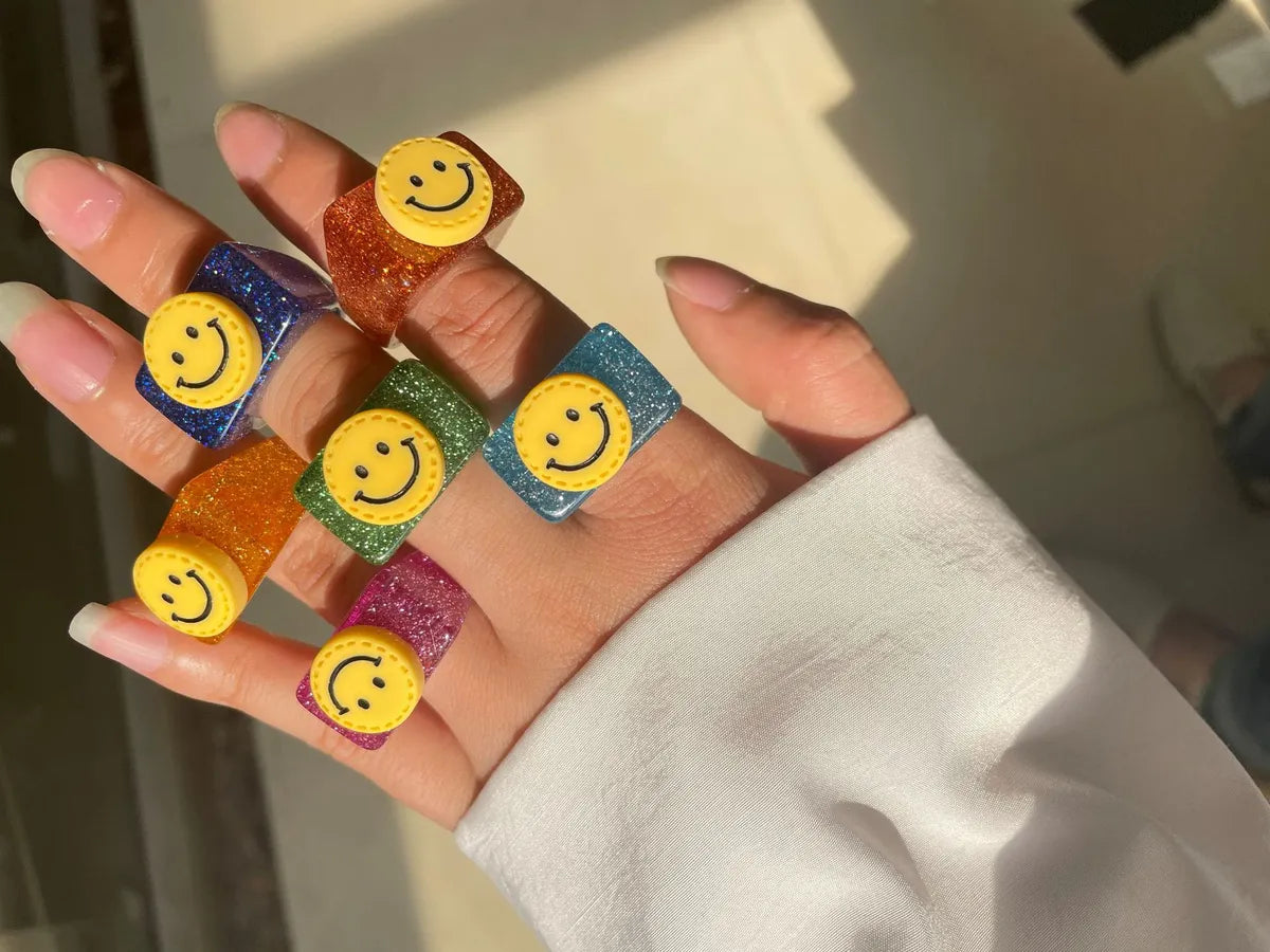 Cartoon Style Smile Face Resin Wholesale Rings