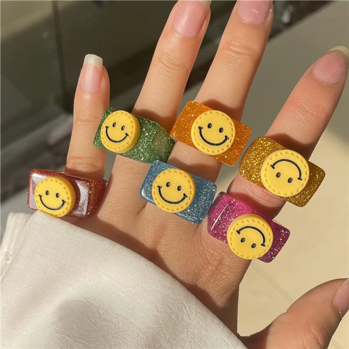 Cartoon Style Smile Face Resin Wholesale Rings