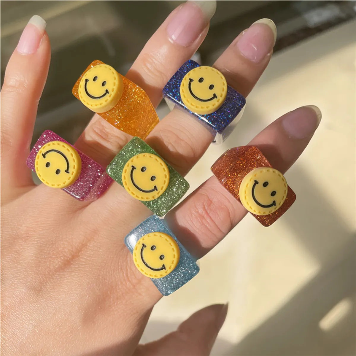 Cartoon Style Smile Face Resin Wholesale Rings