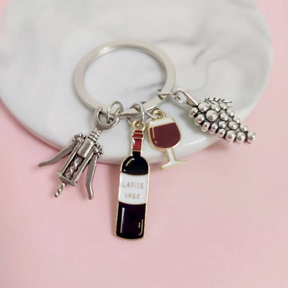 Cartoon Style Wine Glass Alloy Unisex Bag Pendant Keychain