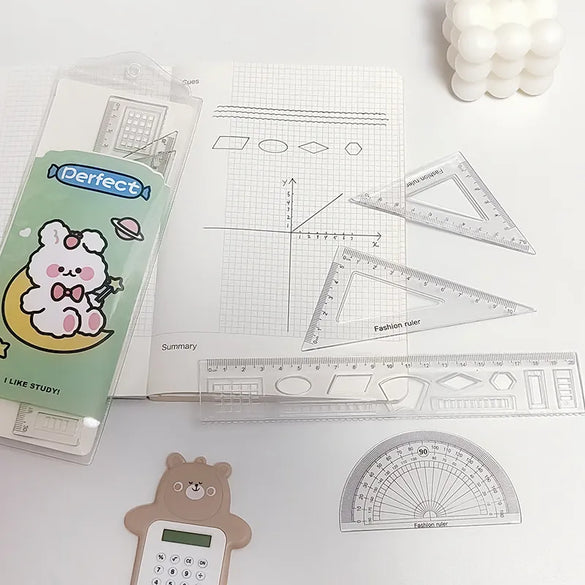 Cute Cartoon Painting And Drawing Tools Ruler Sets Four-Piece Student Stationery