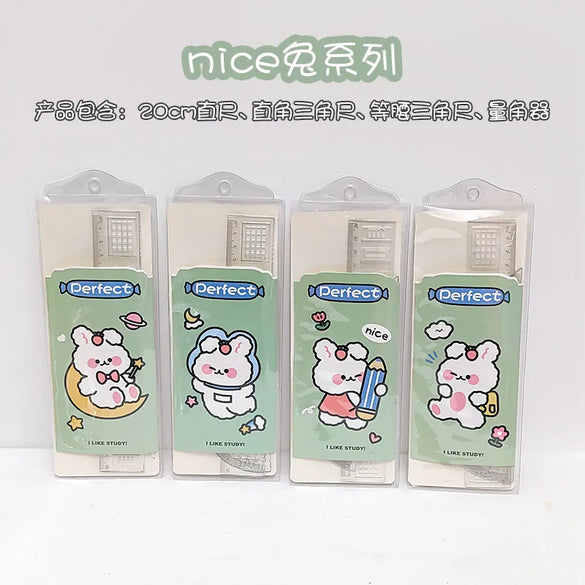 Cute Cartoon Painting And Drawing Tools Ruler Sets Four-Piece Student Stationery