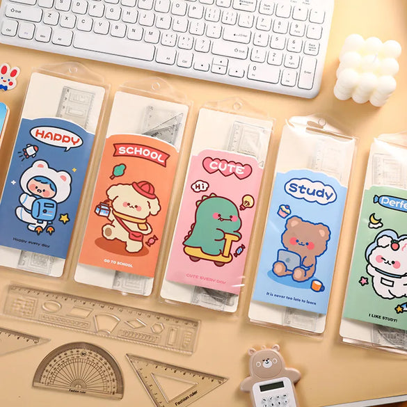 Cute Cartoon Painting And Drawing Tools Ruler Sets Four-Piece Student Stationery