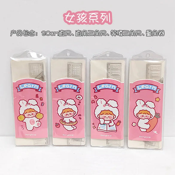 Cute Cartoon Painting And Drawing Tools Ruler Sets Four-Piece Student Stationery