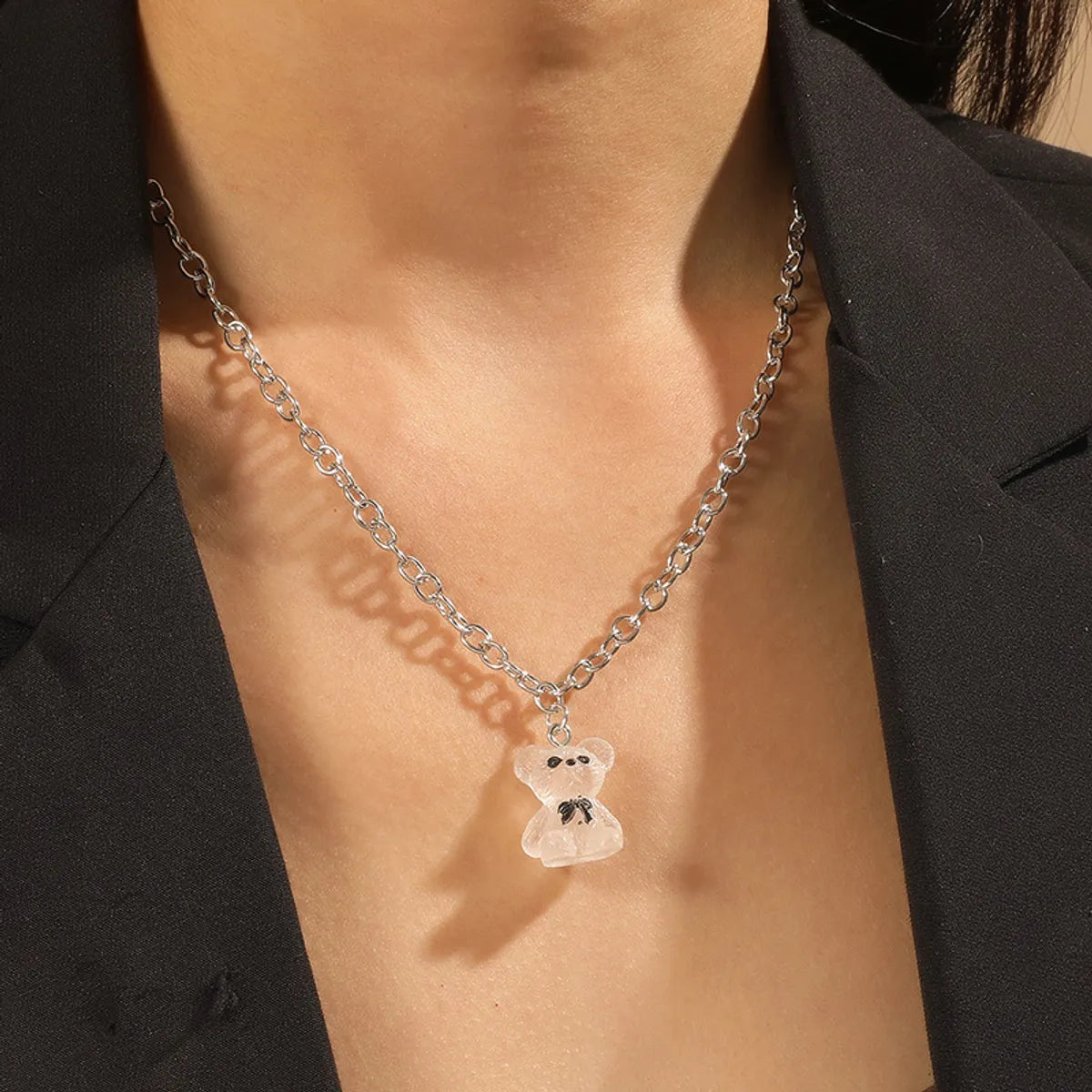 Cartoon Transparent Three-Dimensional Bear Pendant Hollow Alloy Necklace