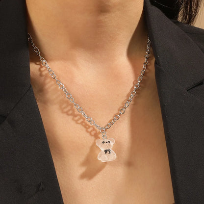 Cartoon Transparent Three-Dimensional Bear Pendant Hollow Alloy Necklace