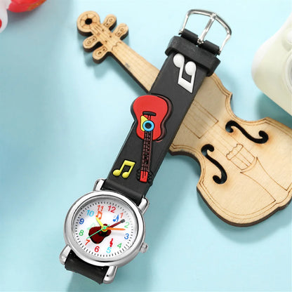 Cartoon Watch 3d Embossed Guitar Pattern Plastic Band Children&#39;S Watch Literary Fan Boy Girl Student Watch