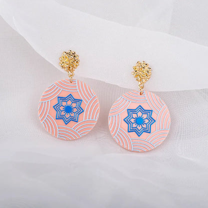 Cross-Border New Carved Flower Earrings Female Acetate High-Profile Earrings Acrylic 3d Earrings Qingdao Jewelry