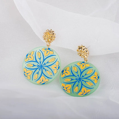 Cross-Border New Carved Flower Earrings Female Acetate High-Profile Earrings Acrylic 3d Earrings Qingdao Jewelry